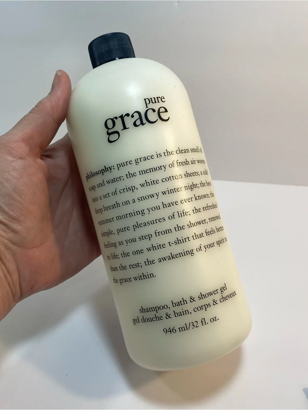 New Sealed Philosophy Pure Grace Jumbo 32 oz Shampoo Bath & Shower Gel + Pump